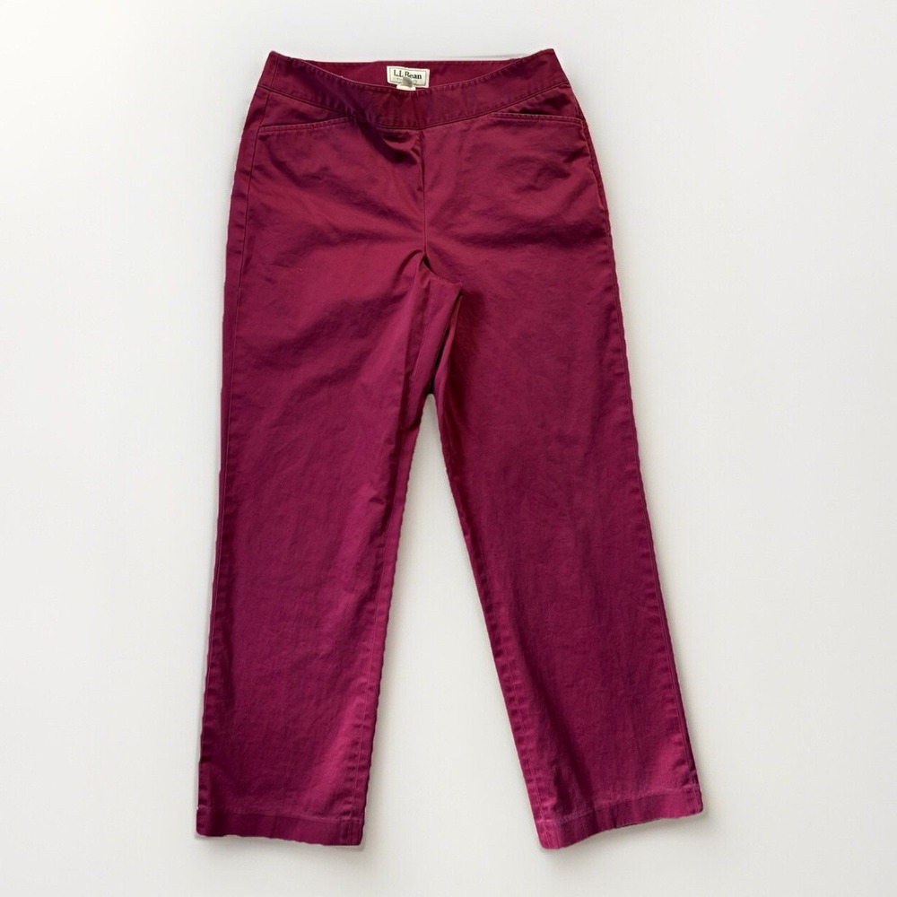 LL Bean Straight Fit Chino Women's‎ 12 Regular Burgundy Red Mid Rise Side Zip